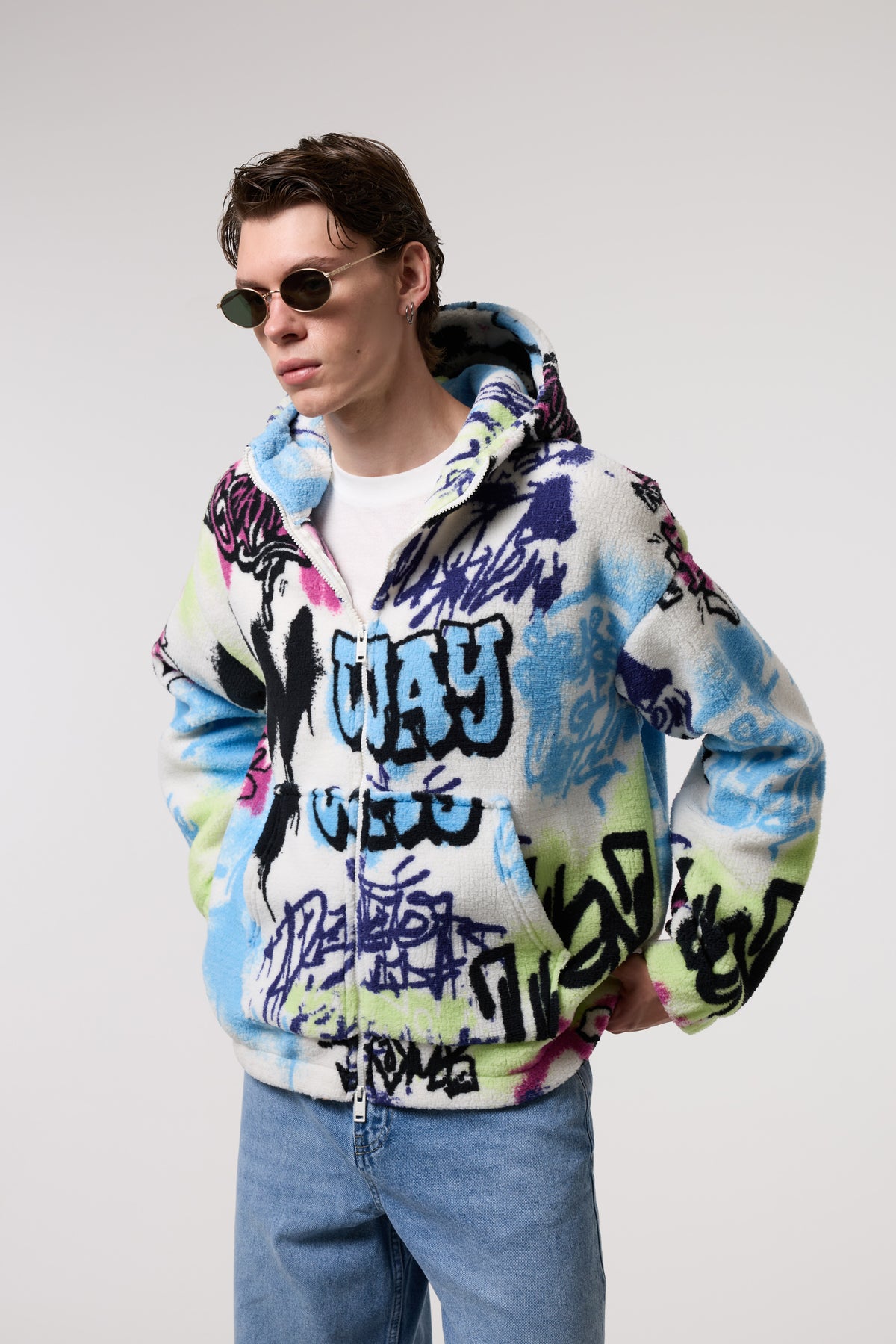 OVERSIZE SHERPA KUMAŞ KAPUŞONLU MONT - MULTICOLOR