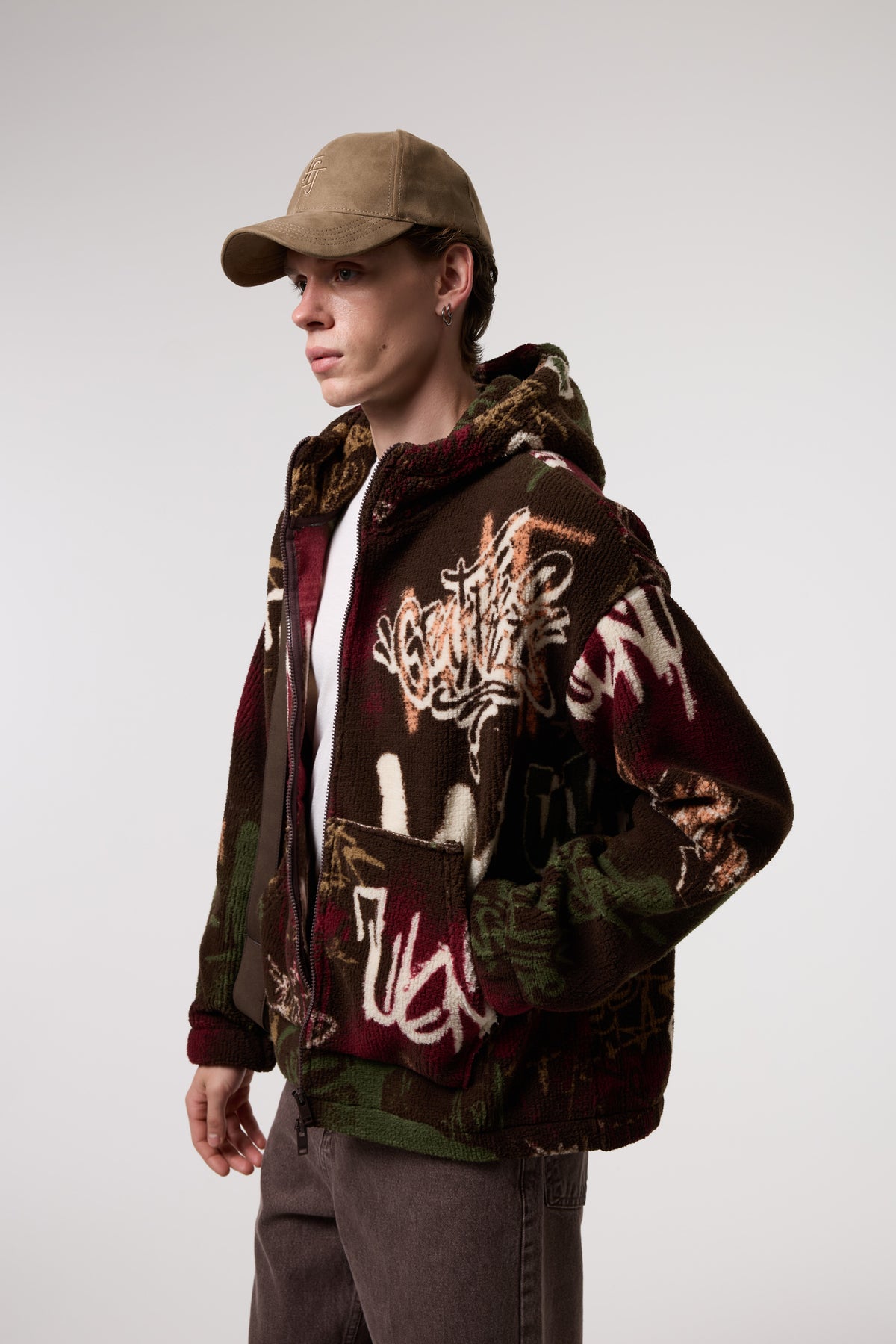 OVERSIZE SHERPA KUMAŞ KAPUŞONLU CEKET - MULTICOLOR