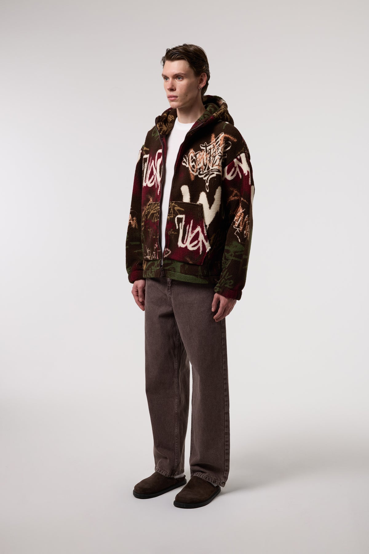 OVERSIZE SHERPA KUMAŞ KAPUŞONLU CEKET - MULTICOLOR