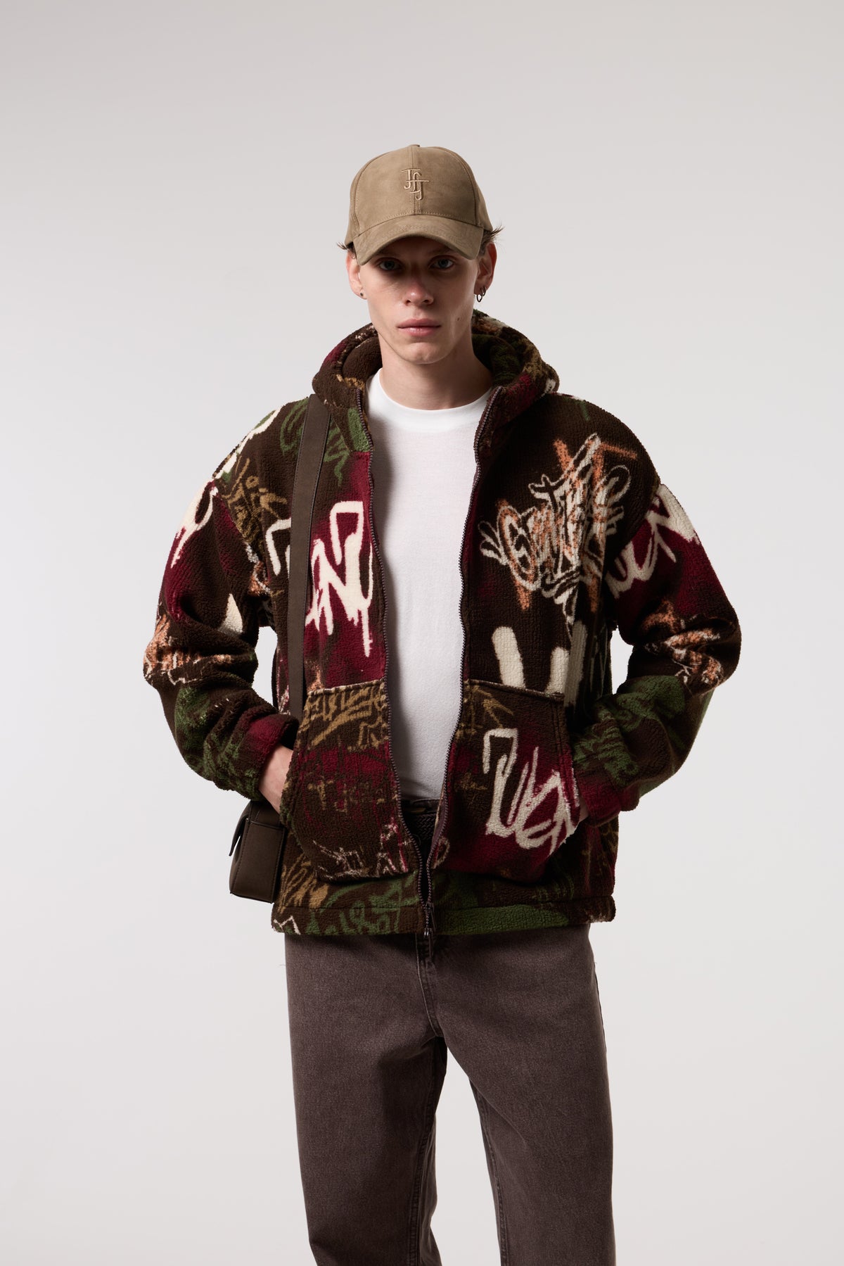 OVERSIZE SHERPA KUMAŞ KAPUŞONLU CEKET - MULTICOLOR