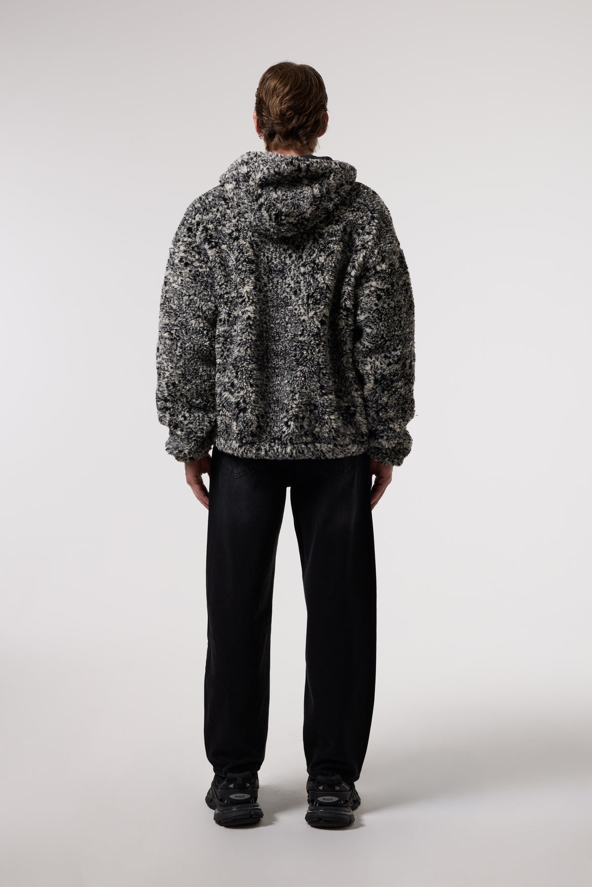 OVERSIZE SHERPA KUMAŞ KAPUŞONLU MONT - SİYAH / GRİ