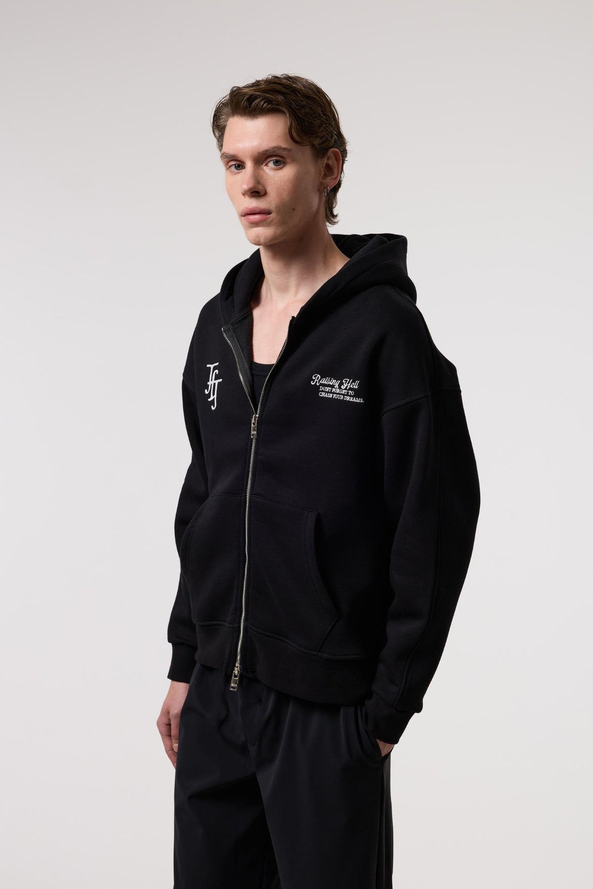 Nakış Detaylı Fermuarlı Oversize Hoodıe