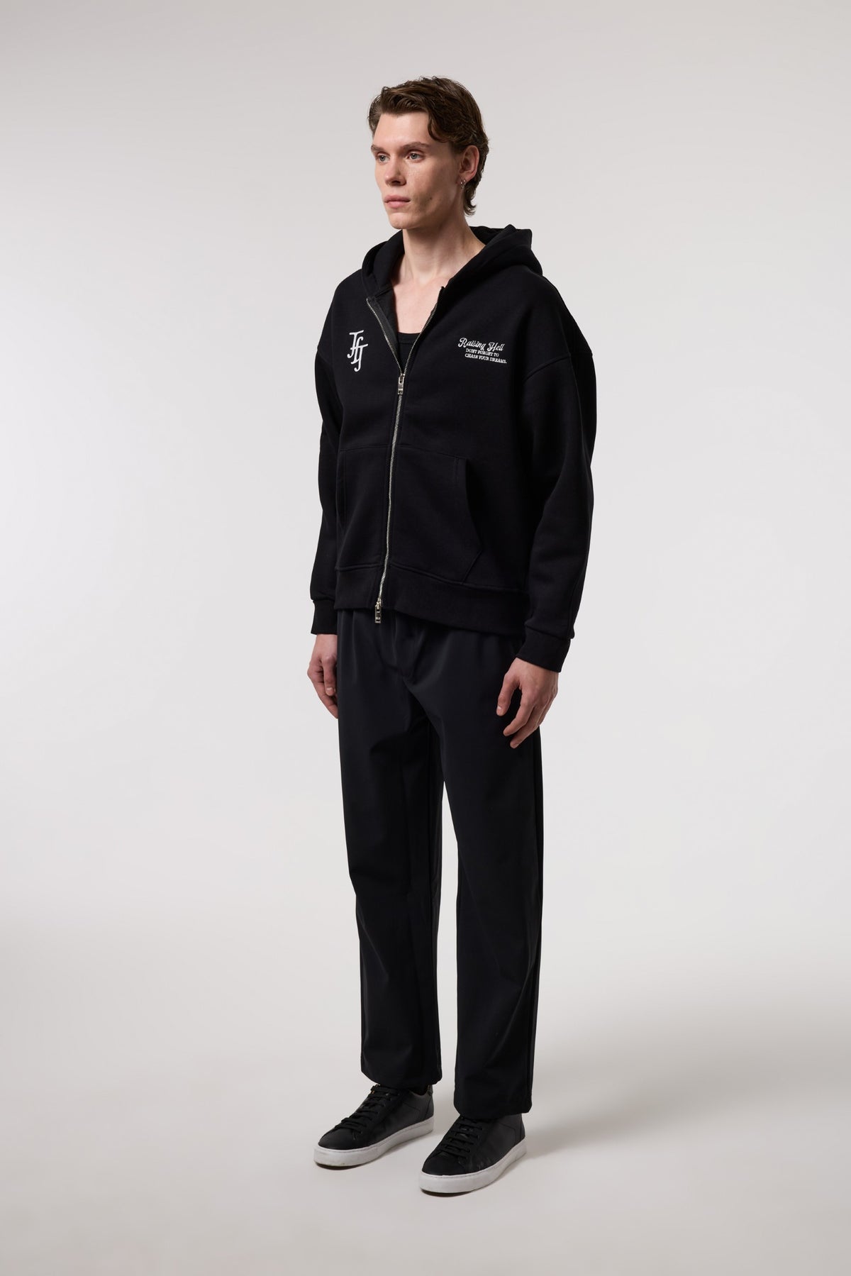 Nakış Detaylı Fermuarlı Oversize Hoodıe