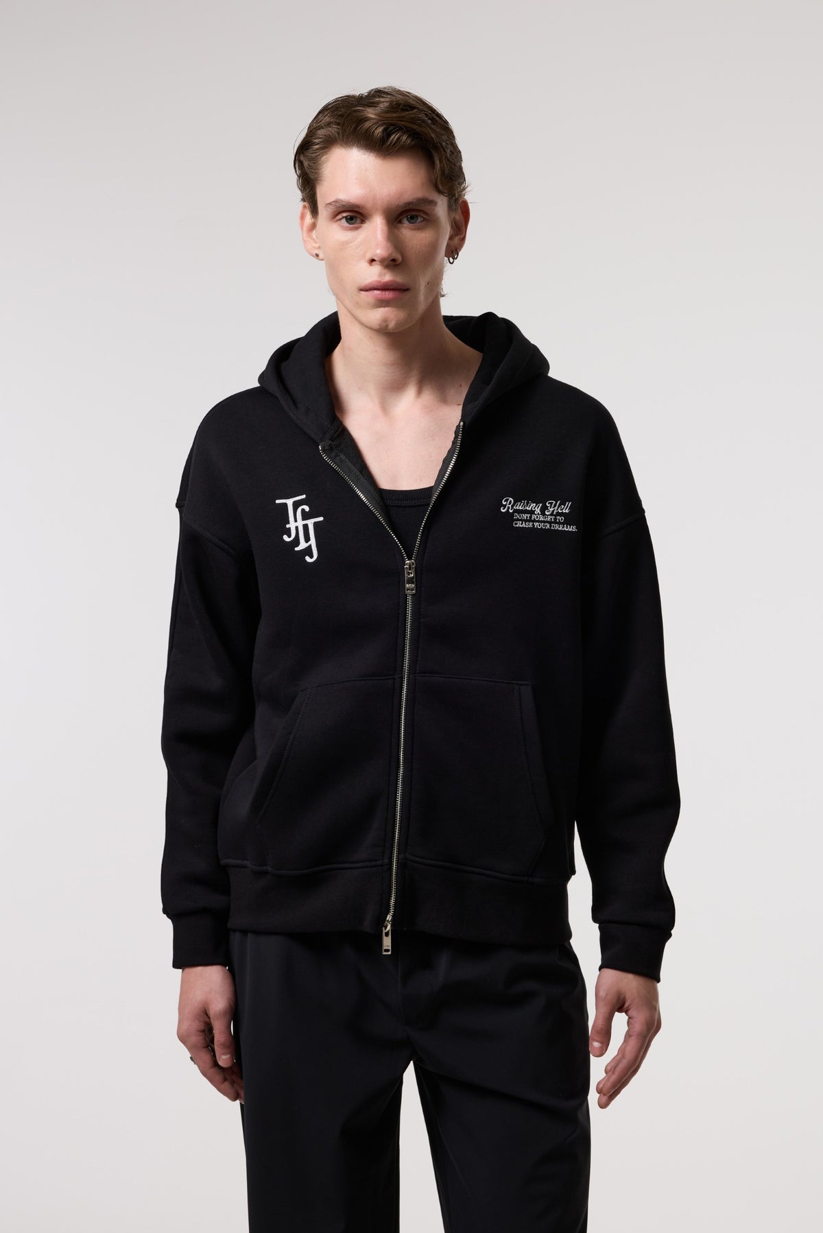 Nakış Detaylı Fermuarlı Oversize Hoodıe