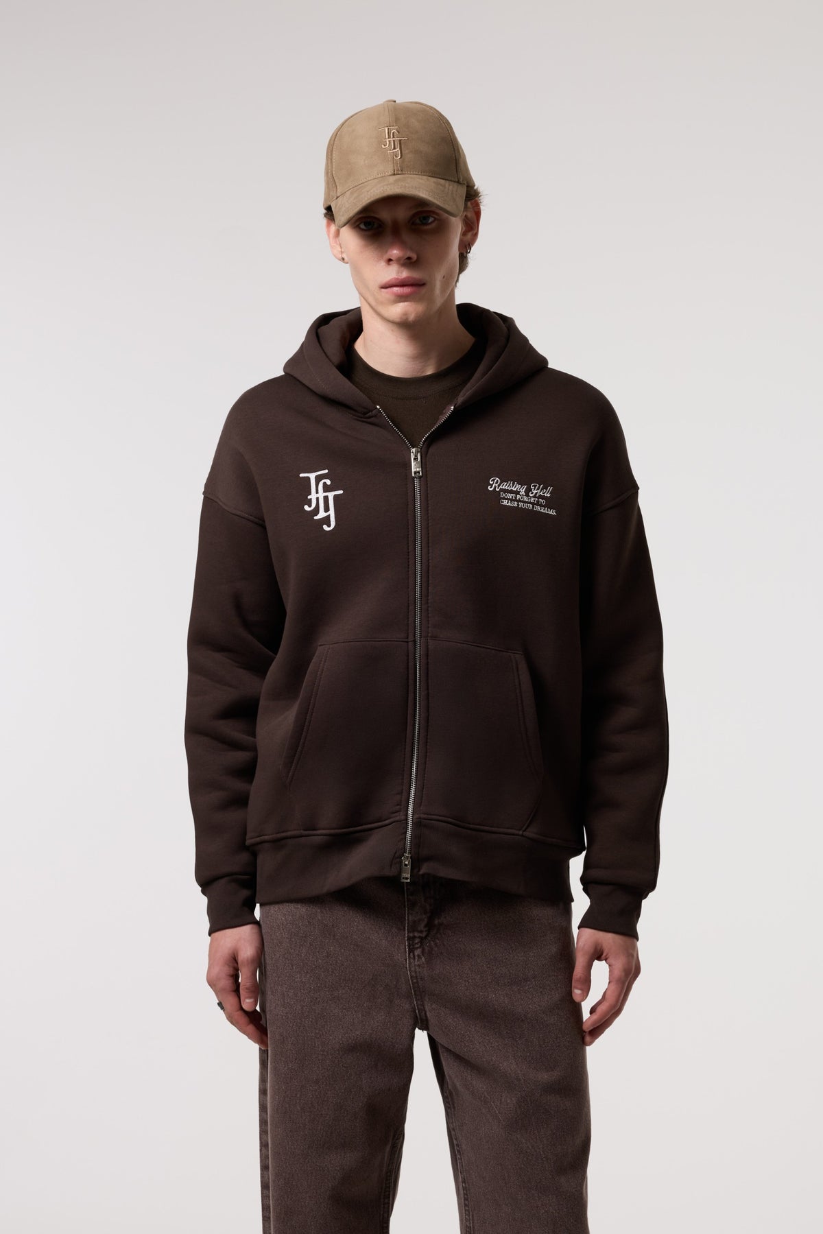 Nakış Detaylı Fermuarlı Oversize Hoodıe