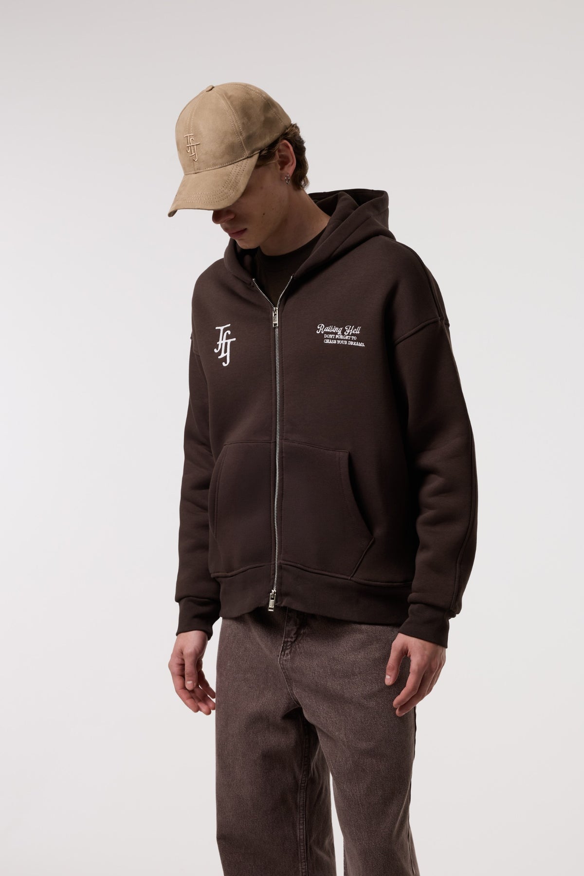 Nakış Detaylı Fermuarlı Oversize Hoodıe
