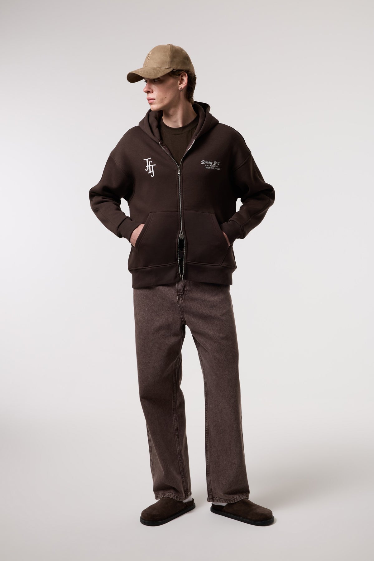 Nakış Detaylı Fermuarlı Oversize Hoodıe