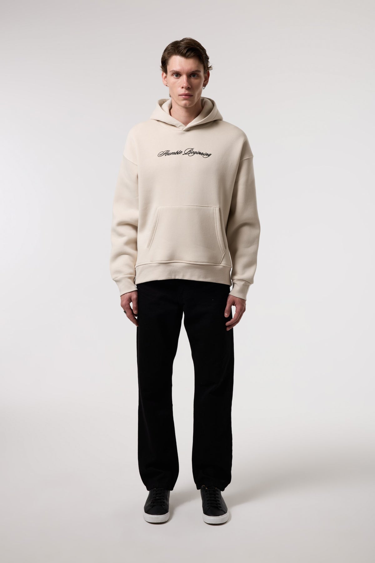 OVERSIZE Etnik İllüstrasyonlu HOODIE - BEJ