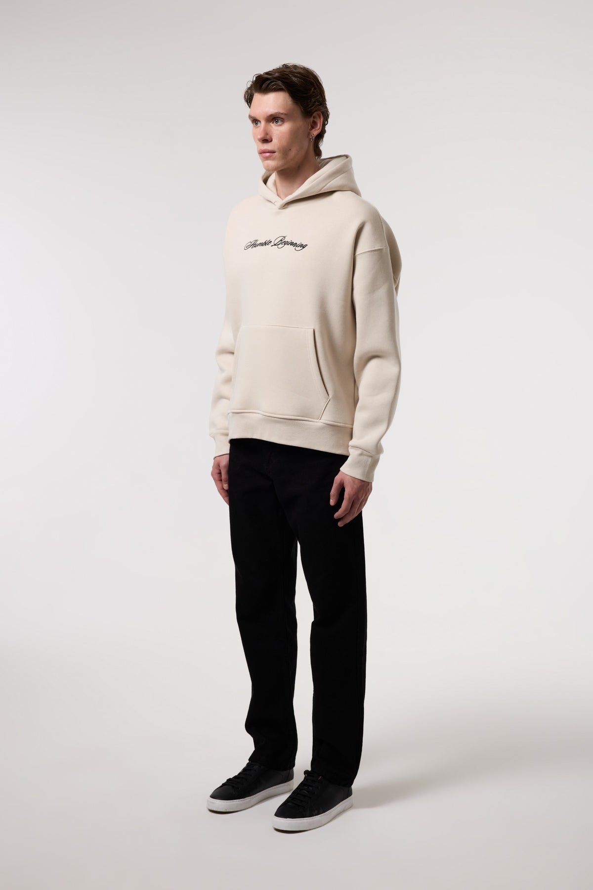 OVERSIZE Etnik İllüstrasyonlu HOODIE - BEJ