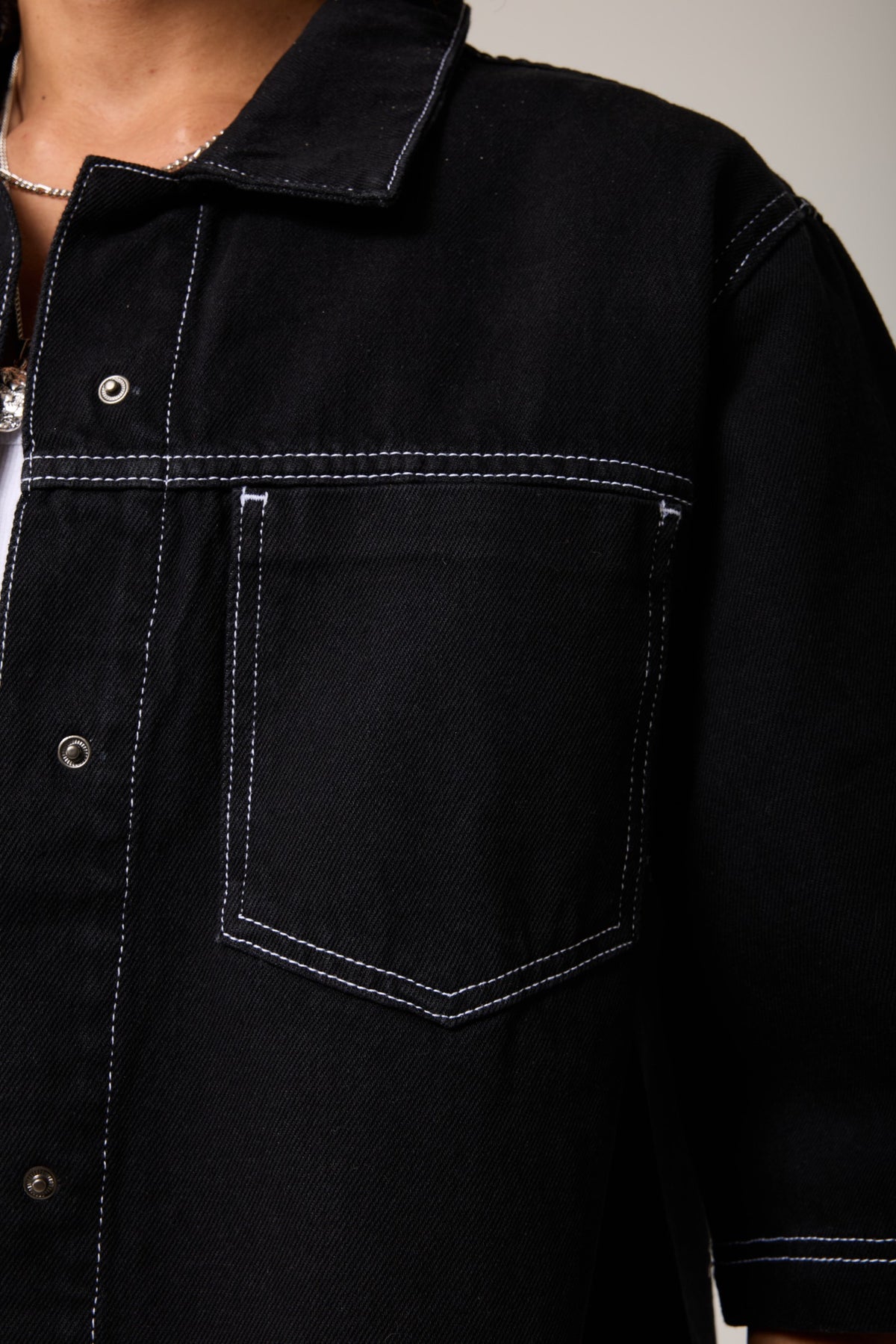 Dikişli Oversıze Denim Gömlek