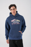 Yıkamalı Grafik Baskılı Kapüşonlu Sweatshirt