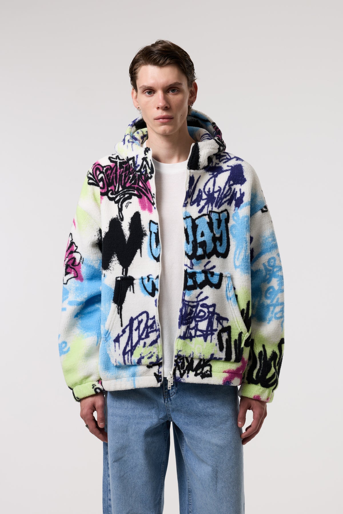 OVERSIZE SHERPA KUMAŞ KAPUŞONLU MONT - MULTICOLOR