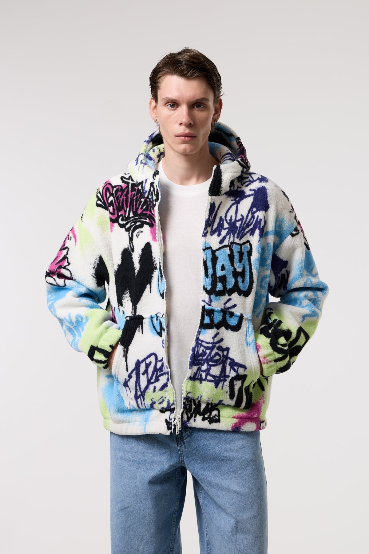 OVERSIZE SHERPA KUMAŞ KAPUŞONLU MONT - MULTICOLOR
