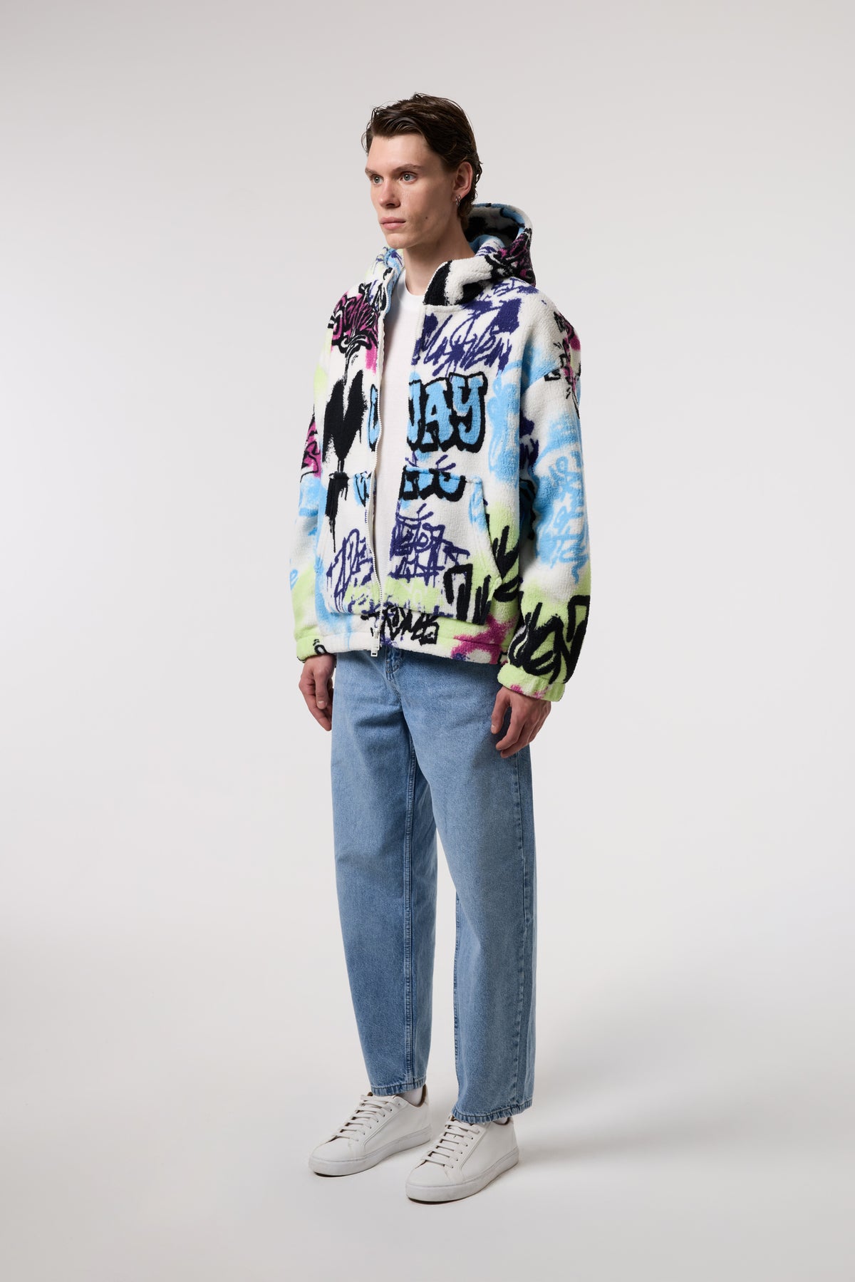 OVERSIZE SHERPA KUMAŞ KAPUŞONLU MONT - MULTICOLOR