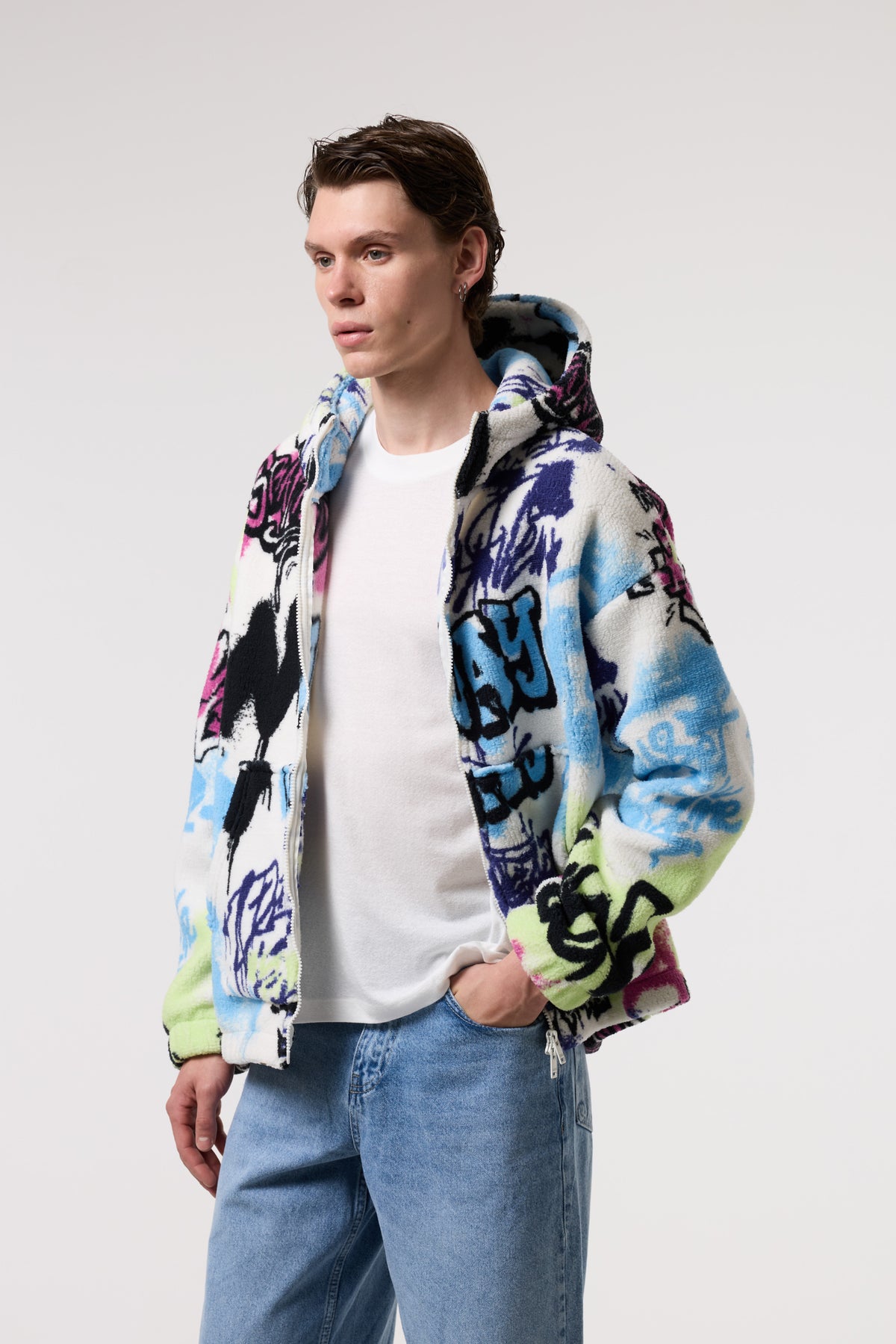 OVERSIZE SHERPA KUMAŞ KAPUŞONLU MONT - MULTICOLOR
