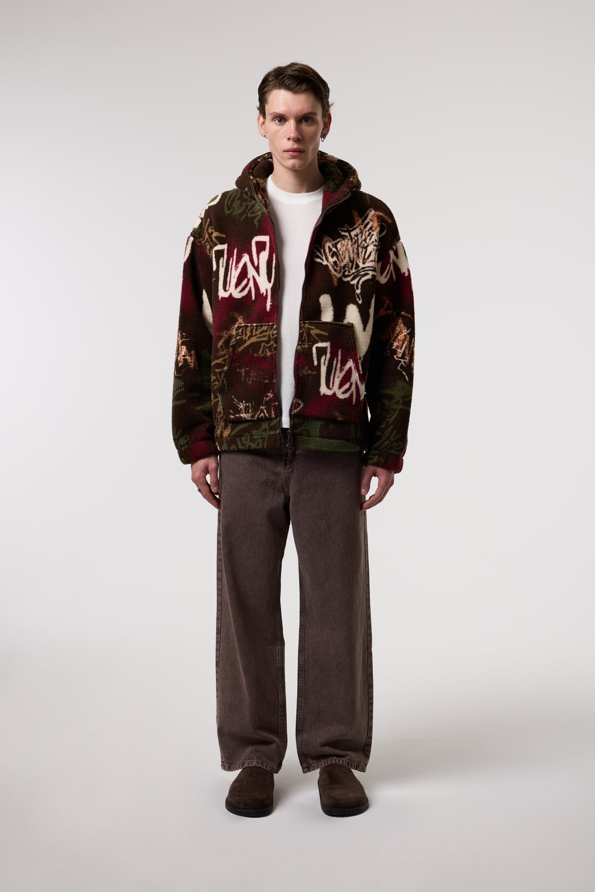 OVERSIZE SHERPA KUMAŞ KAPUŞONLU CEKET - MULTICOLOR
