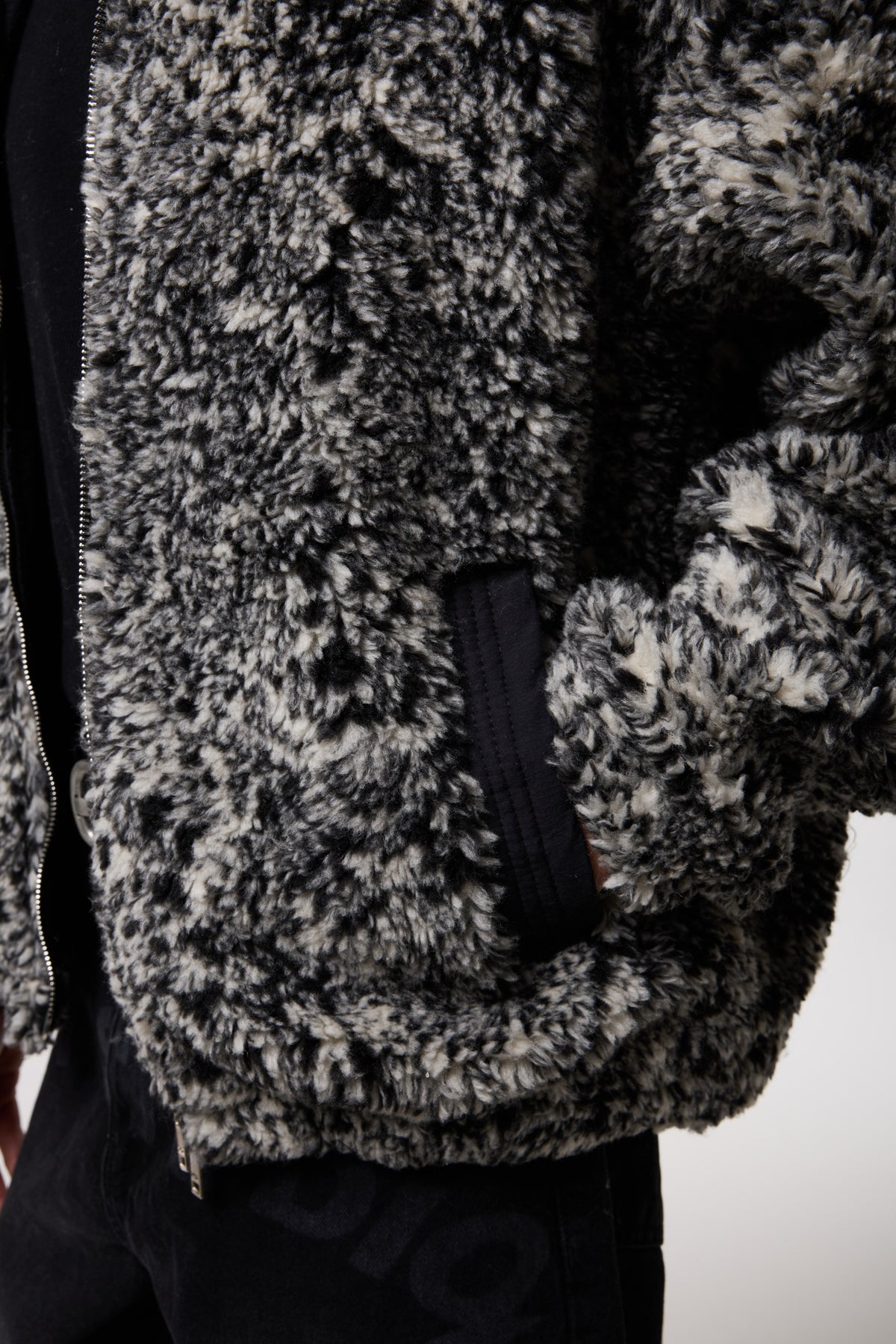 OVERSIZE SHERPA KUMAŞ KAPUŞONLU MONT - SİYAH / GRİ