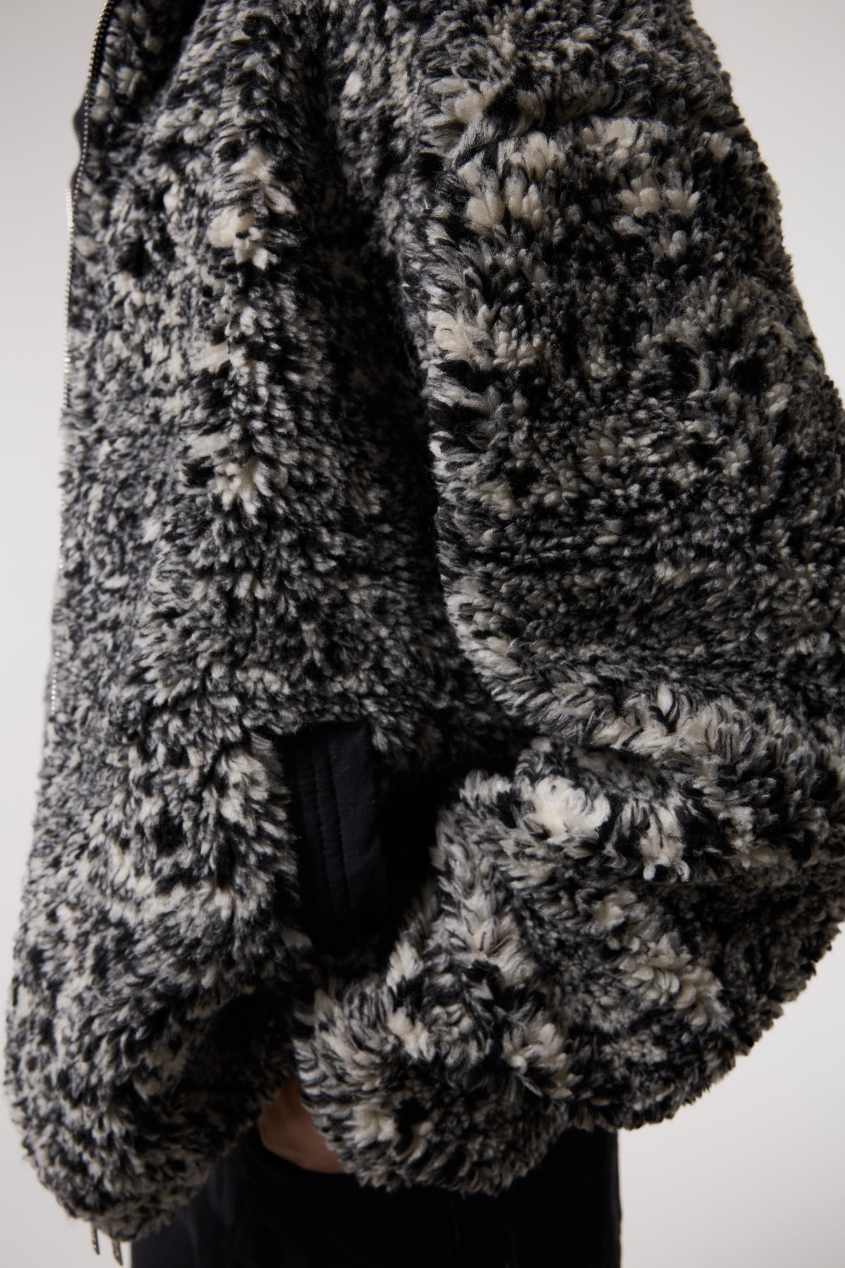 OVERSIZE SHERPA KUMAŞ KAPUŞONLU MONT - SİYAH / GRİ