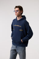 OVERSIZE YIKAMALI NAKIŞLI HOODIE - LACİVERT
