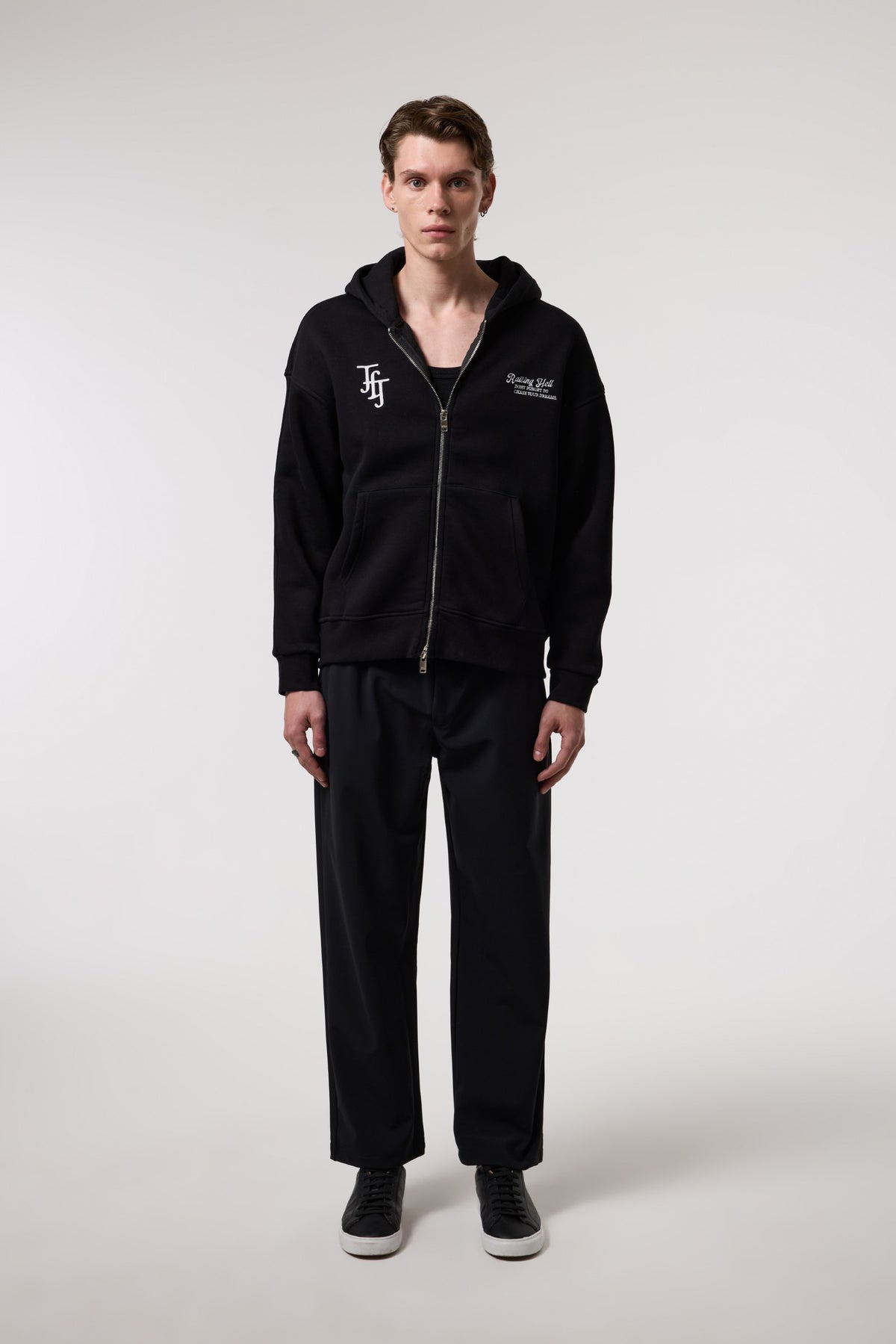 Nakış Detaylı Fermuarlı Oversize Hoodıe