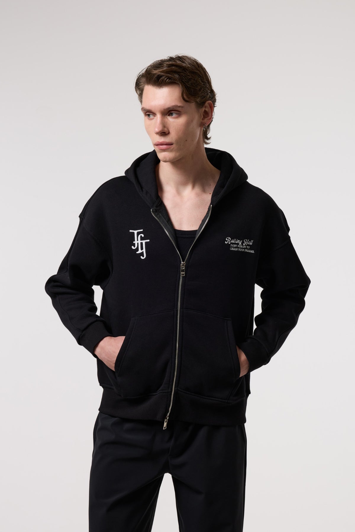 Nakış Detaylı Fermuarlı Oversize Hoodıe
