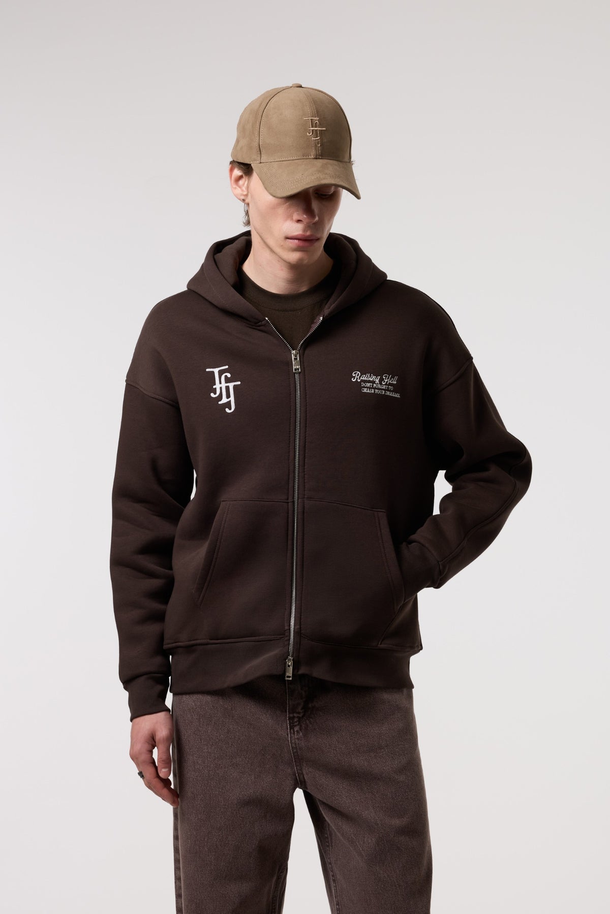 Nakış Detaylı Fermuarlı Oversize Hoodıe