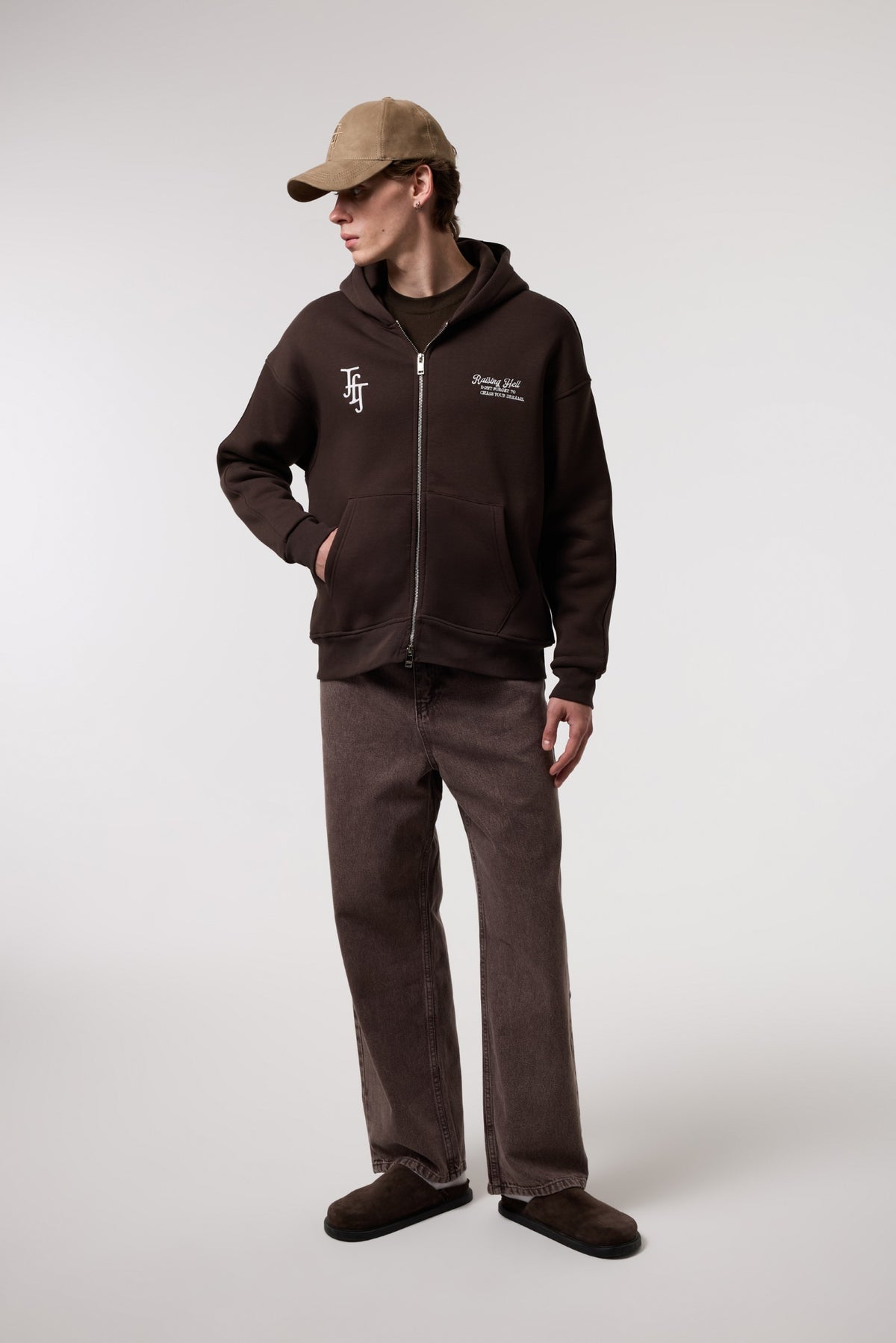 Nakış Detaylı Fermuarlı Oversize Hoodıe