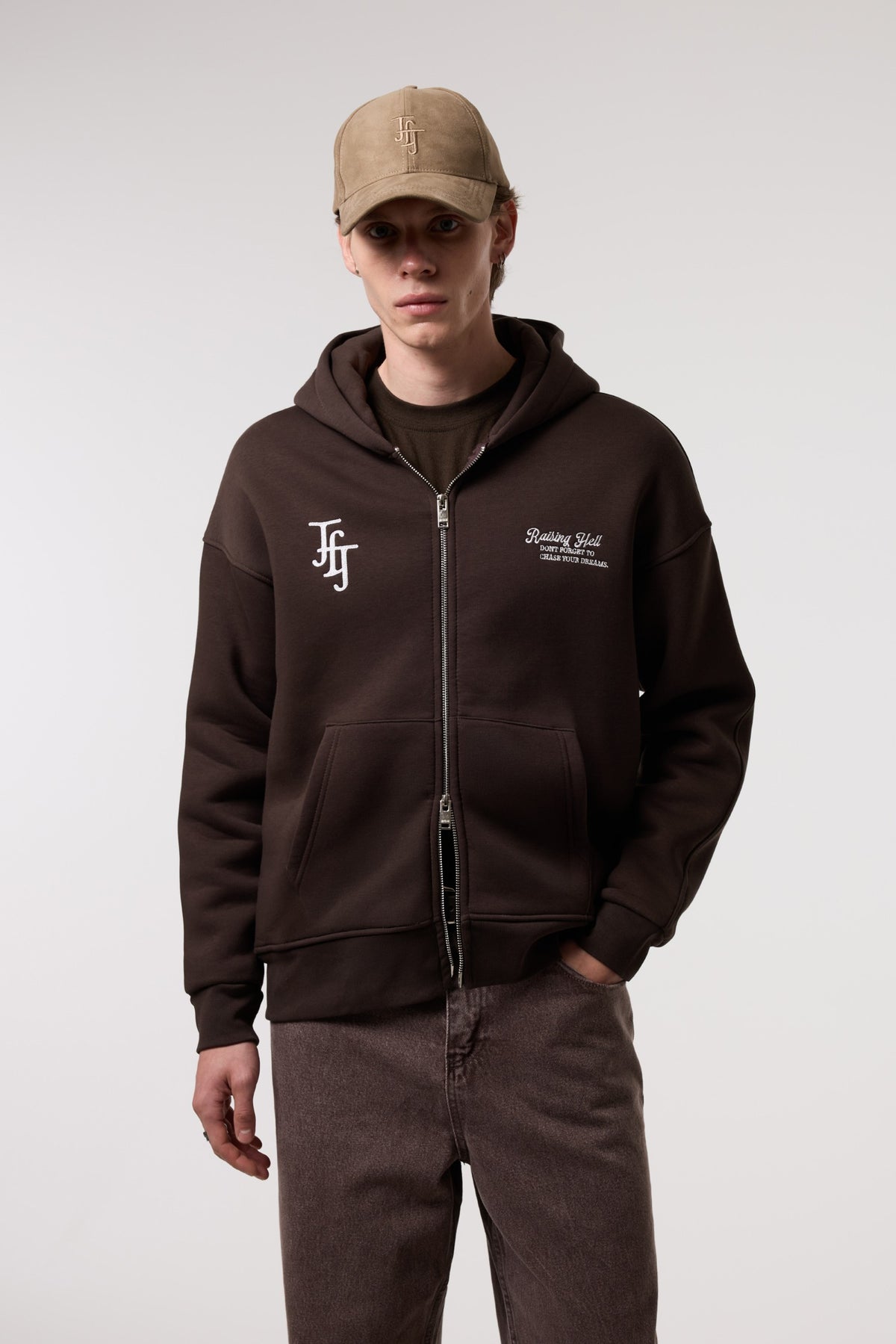 Nakış Detaylı Fermuarlı Oversize Hoodıe
