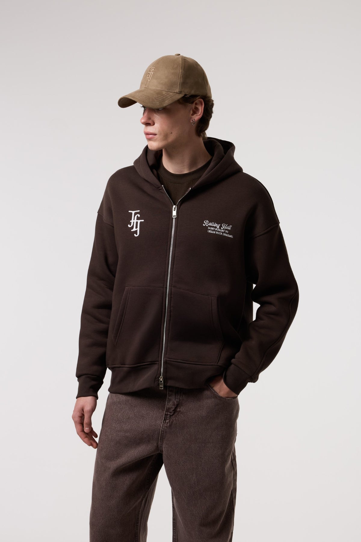 Nakış Detaylı Fermuarlı Oversize Hoodıe