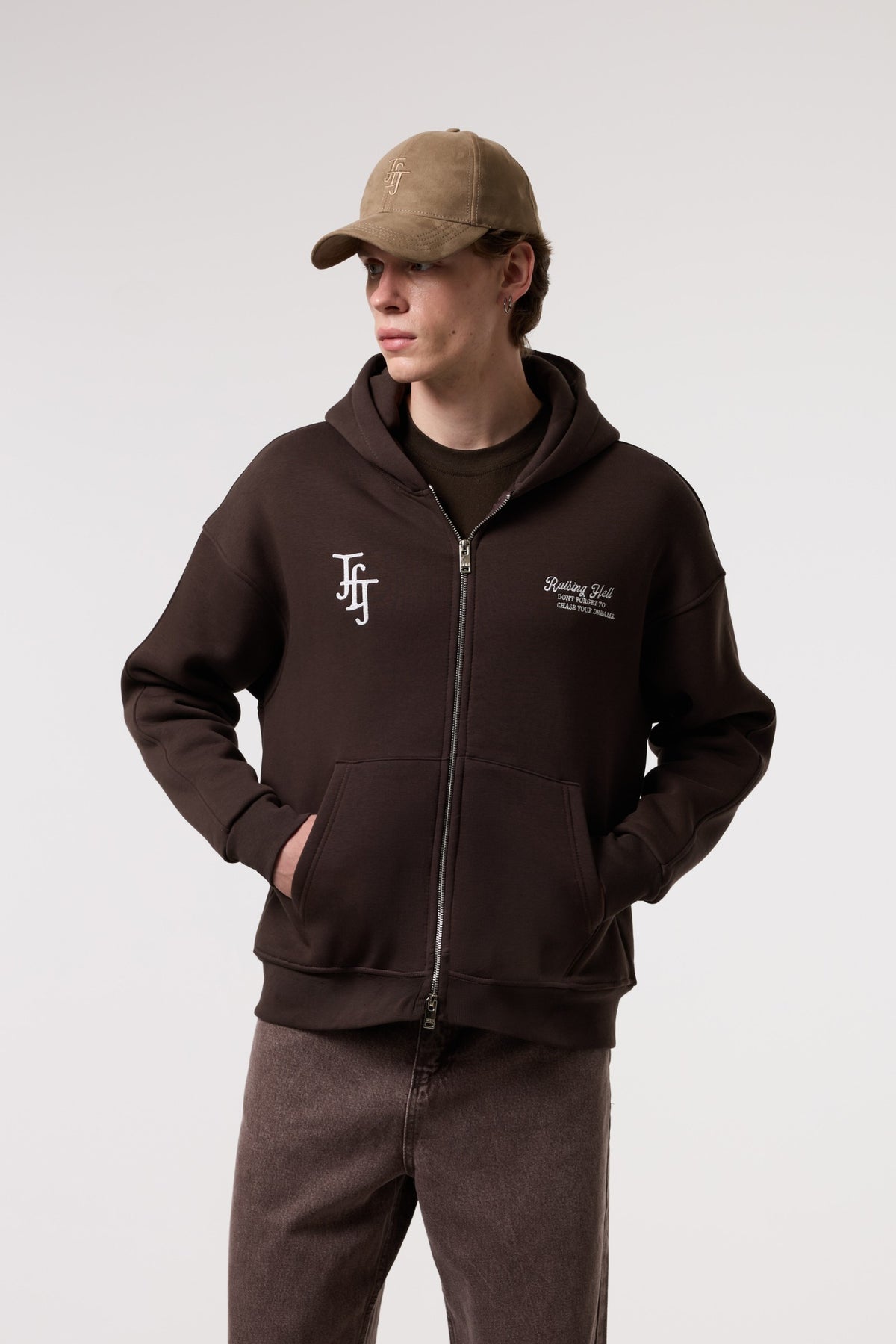 Nakış Detaylı Fermuarlı Oversize Hoodıe