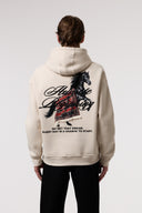 OVERSIZE Etnik İllüstrasyonlu HOODIE - BEJ