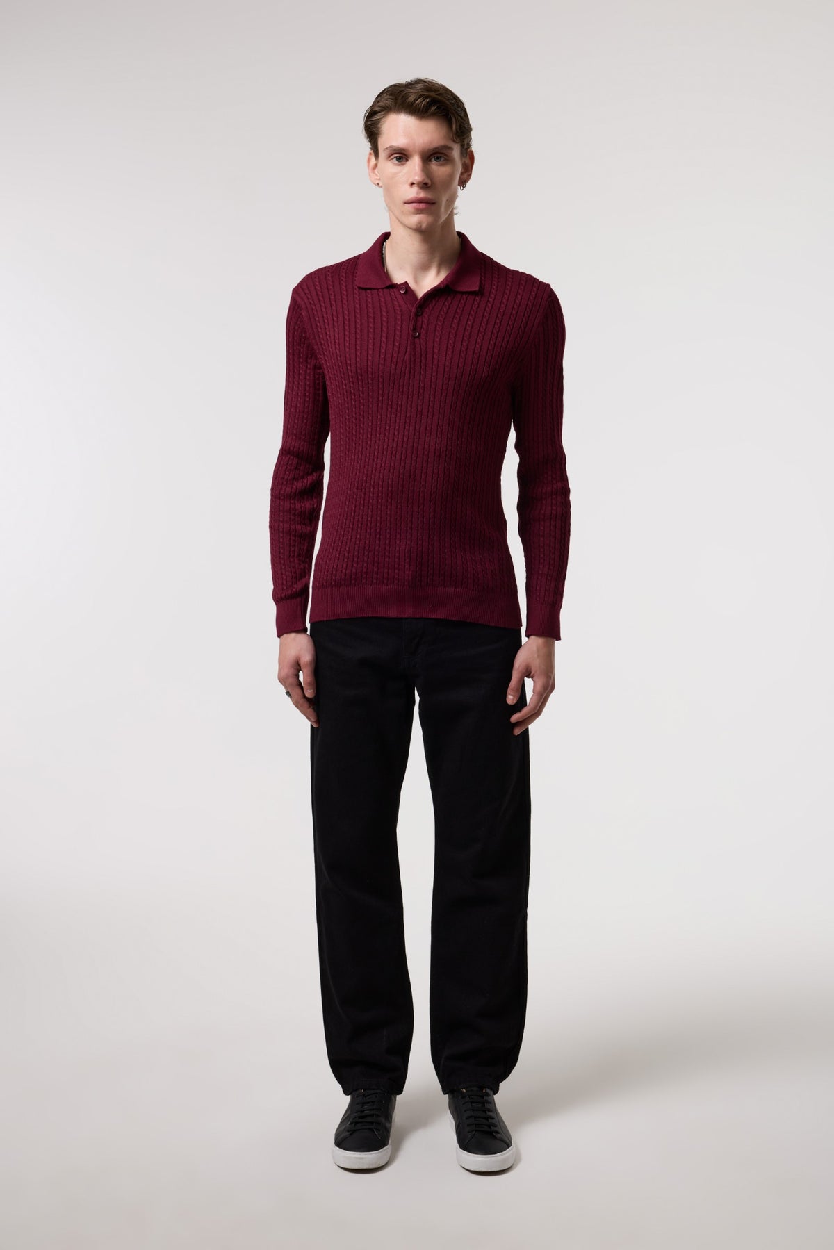 Saç Örgü Dokulu Polo Yaka Triko