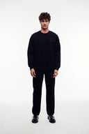 Basic Nakışlı Bisiklet Yaka Sweatshirt