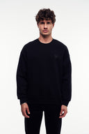 Basic Nakışlı Bisiklet Yaka Sweatshirt