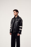 Baskılı Biyeli Deri Ceket