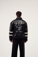 Baskılı Biyeli Deri Ceket