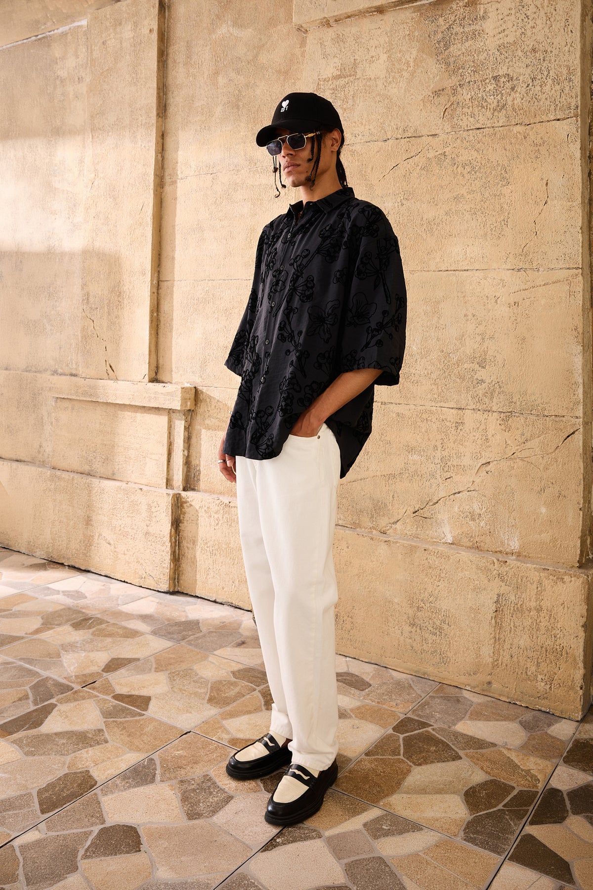 Çiçek Desen Flok Baskılı Gömlek