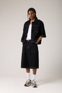 Dikişli Denim Baggy Şort