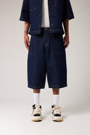 Dikişli Denim Baggy Şort