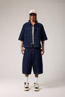 Dikişli Denim Baggy Şort