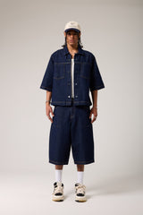 Dikişli Denim Baggy Şort