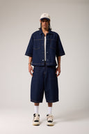 Dikişli Denim Baggy Şort