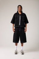 Dikişli Oversize Denim Gömlek