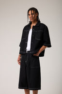 Dikişli Oversize Denim Gömlek