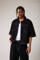 Dikişli Oversize Denim Gömlek