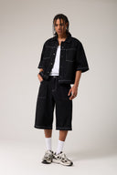 Dikişli Oversize Denim Gömlek