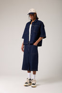 Dikişli Oversize Denim Gömlek