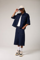 Dikişli Oversize Denim Gömlek