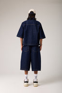 Dikişli Oversize Denim Gömlek