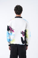 Grafiti Desen Yarım Fermuarlı Polar Sweatshirt